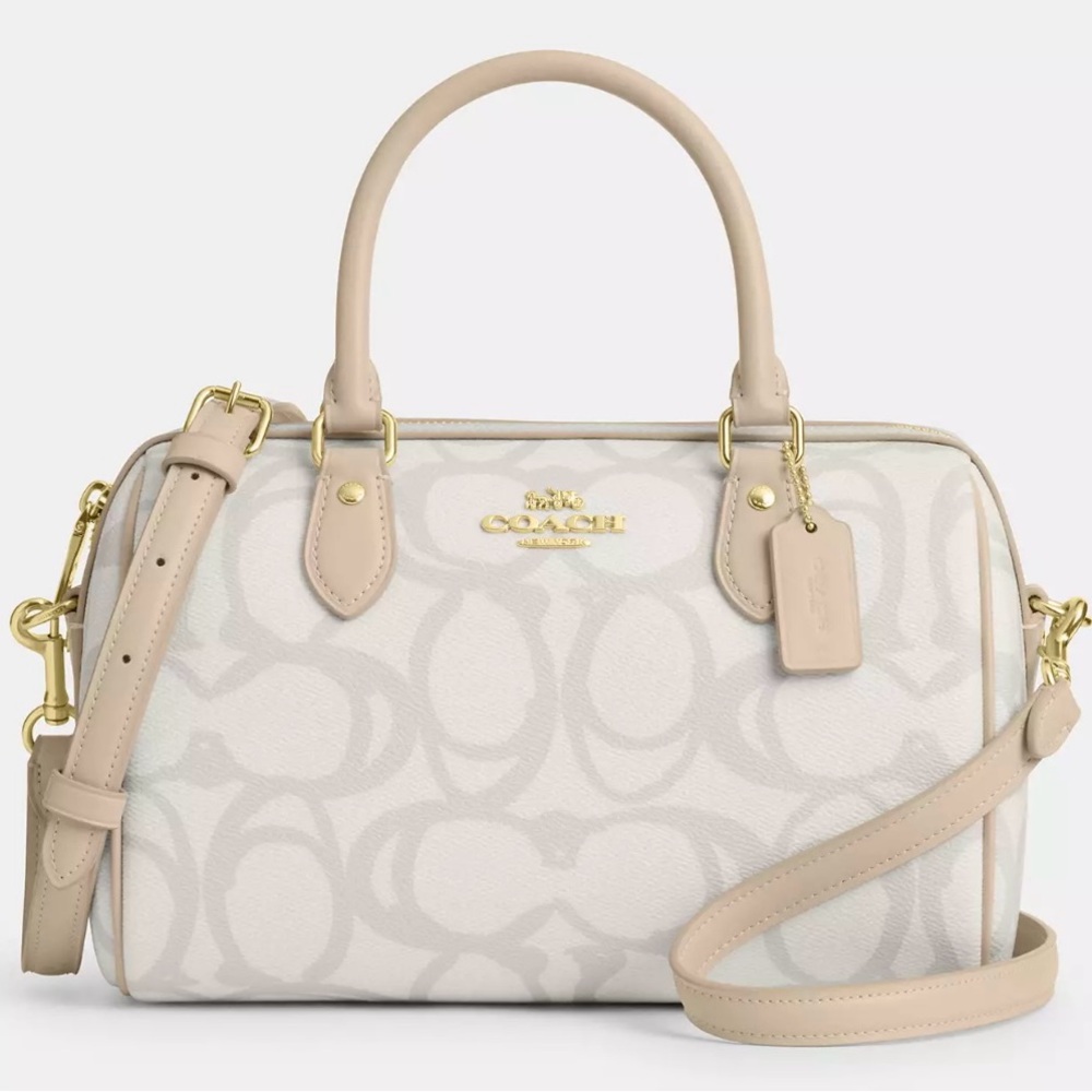 Coach NWT Gold/Ivory Rowan Signature Satchel